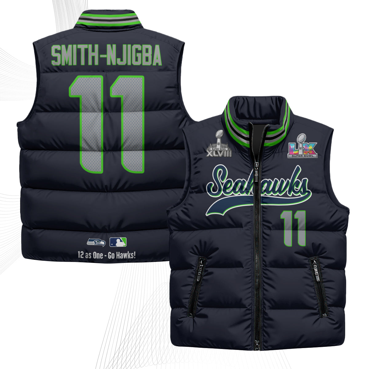 Seattle Seahawks S.Bowl Champs Puffer Vest - Printed