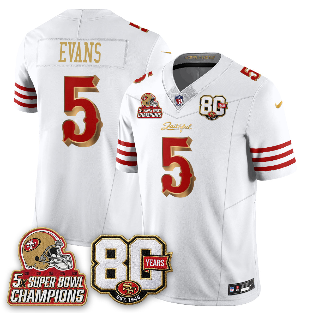 San Francisco 49ers 80 Years & 5X Champs Rivalries Vapor Jersey - Stitched