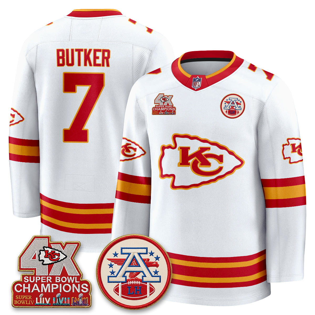 Kansas City Chiefs 4X Champs Edition Hockey Jersey - Stitched