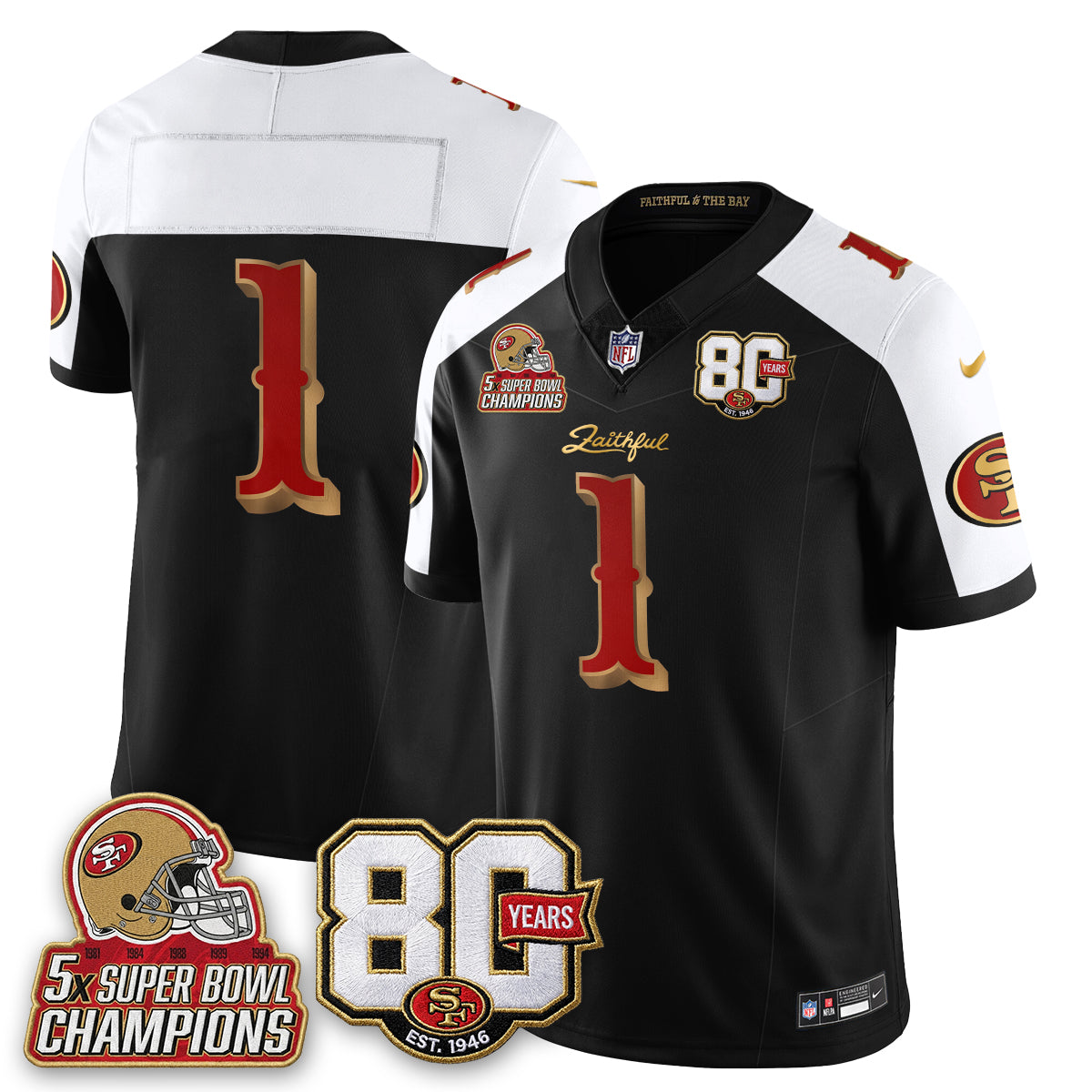 San Francisco 49ers 80 Years & 5X Champs Rivalries Vapor Jersey - Stitched