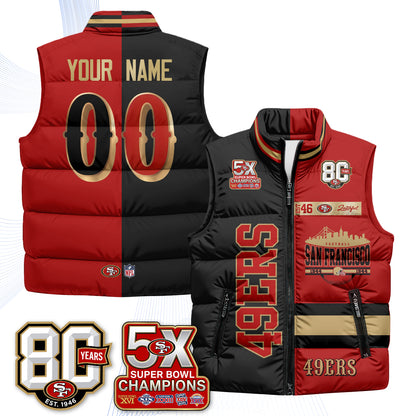 San Francisco 49ers Faithful to The Bay Custom Puffer Vest - Printed