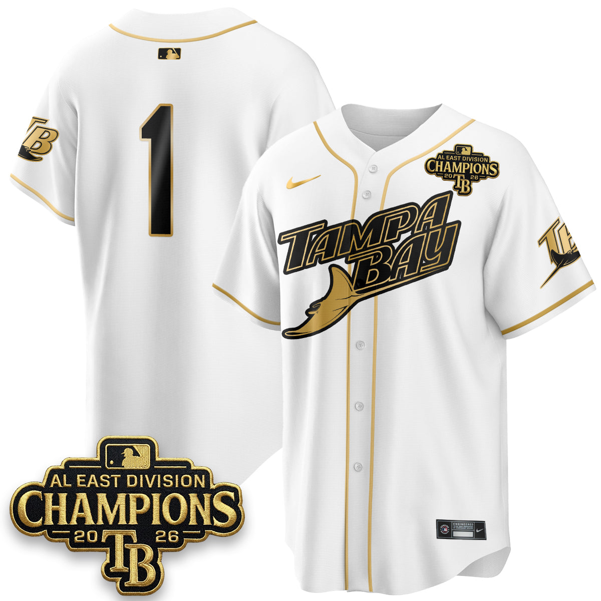 Tampa Bay Rays 2026 AL East Champs Gold Edition Vapor Jersey - Stitched
