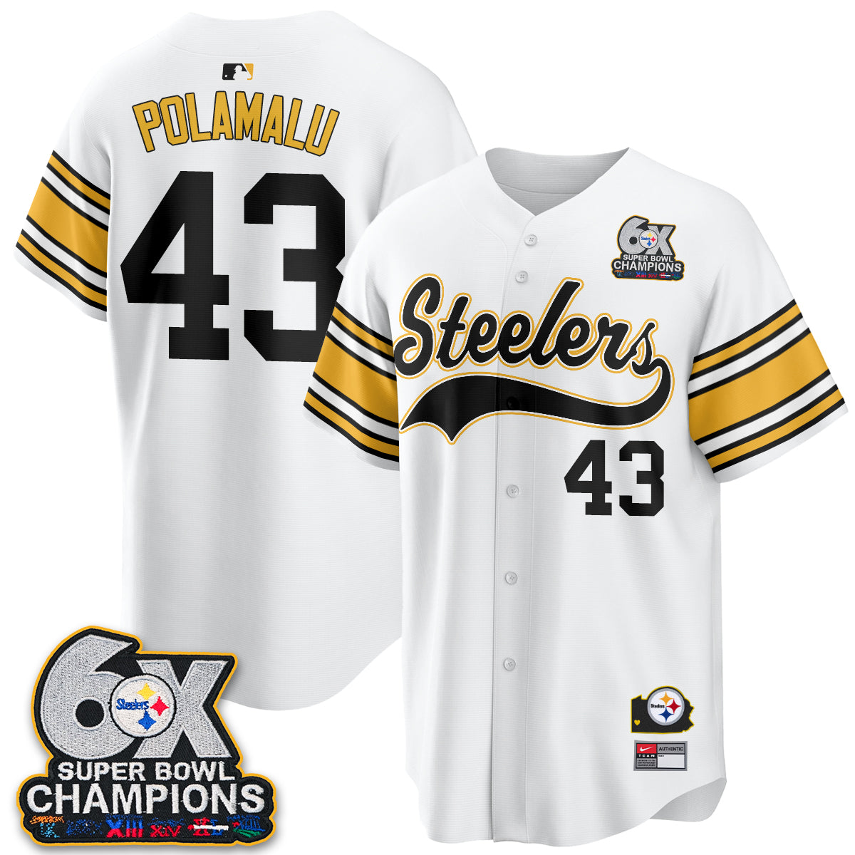 Pittsburgh Steelers 6X Champs Throwback Baseball Vapor Jersey - Stitched