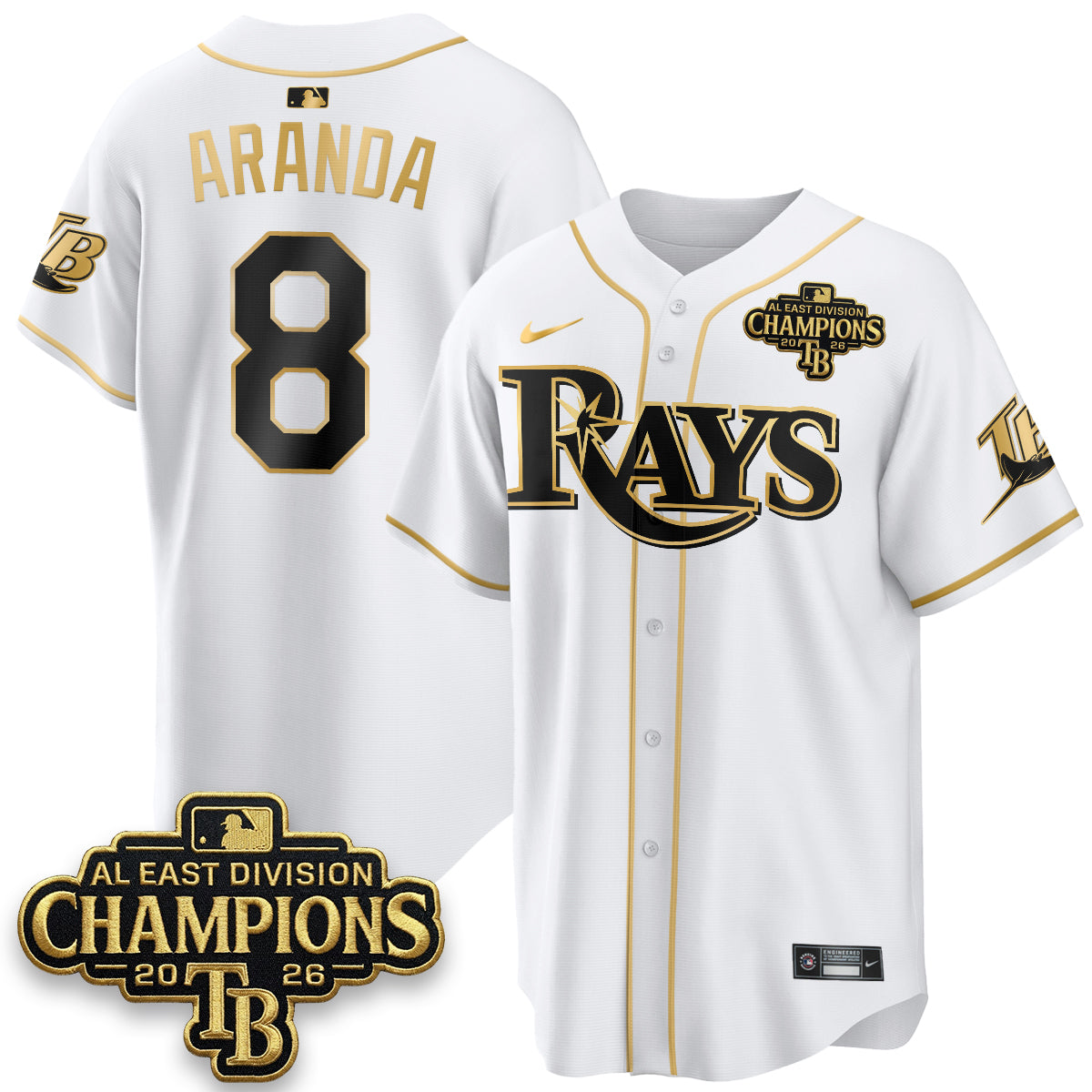 Tampa Bay Rays 2026 AL East Champs Gold Edition Vapor Jersey - Stitched