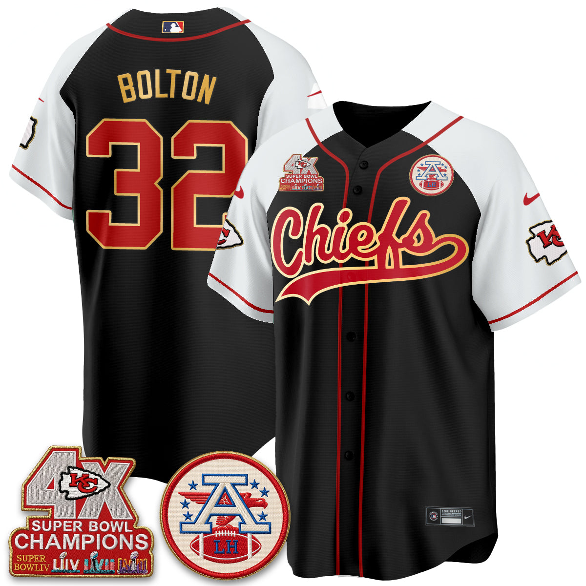 Kansas City Chiefs 4X Champs Gold Trim Edition Vapor Baseball Jersey - Stitched