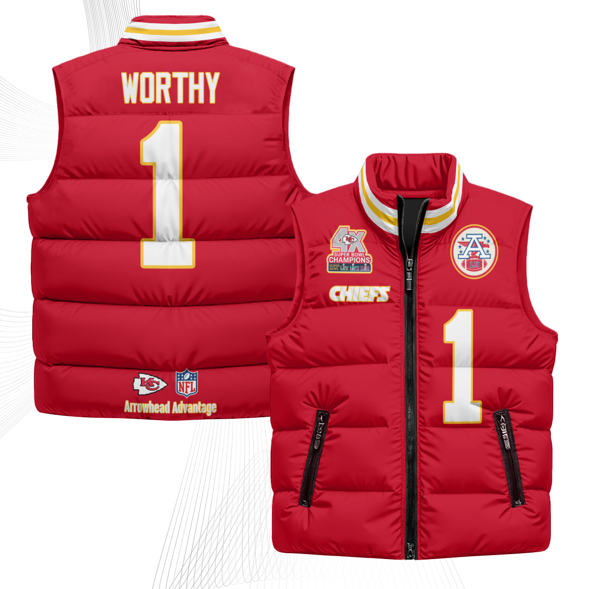 Kansas City Chiefs 4X Champs Gold Edition Puffer Vest - Printed