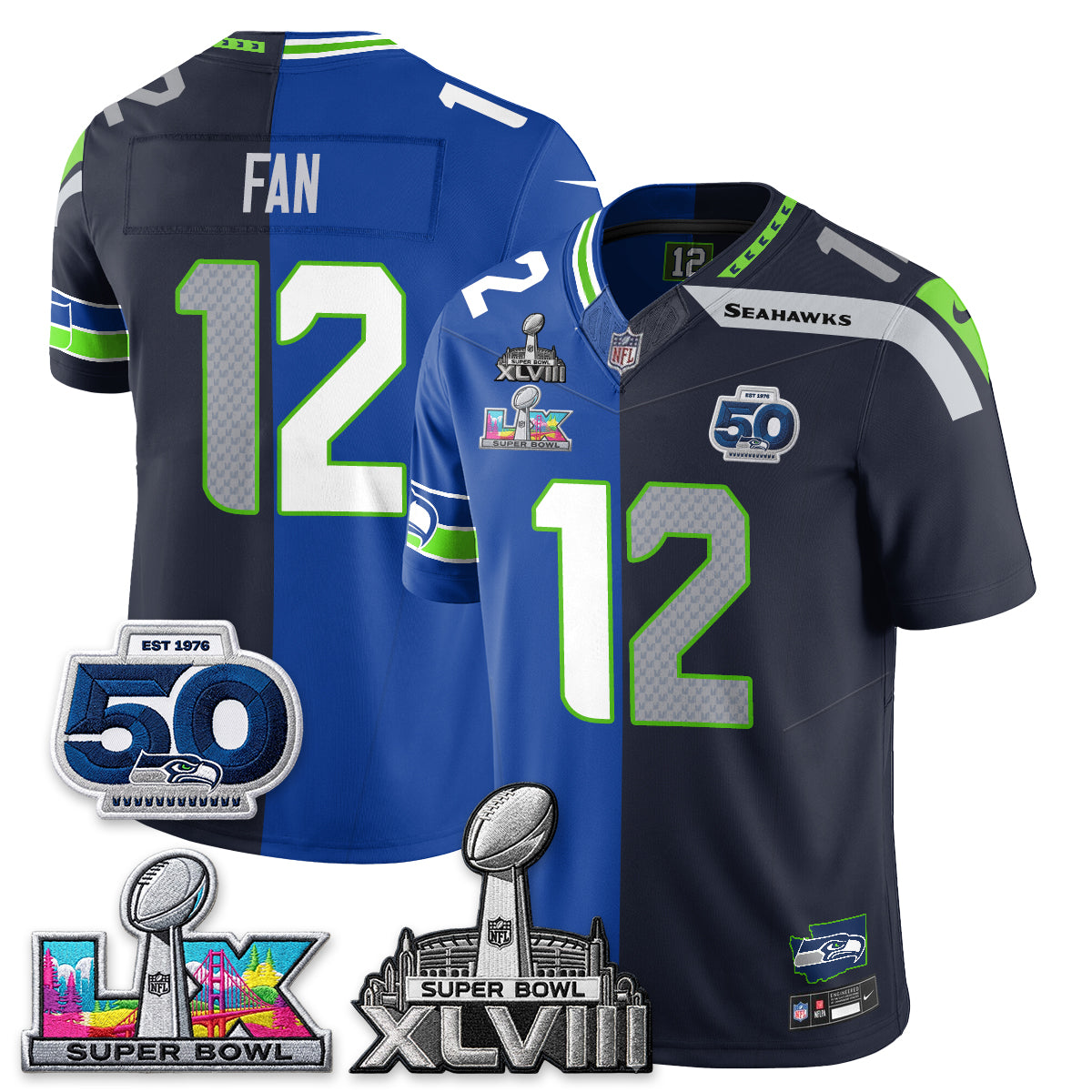 Seattle Seahawks SB LX Champs Split Edition Vapor Jersey - Stitch
