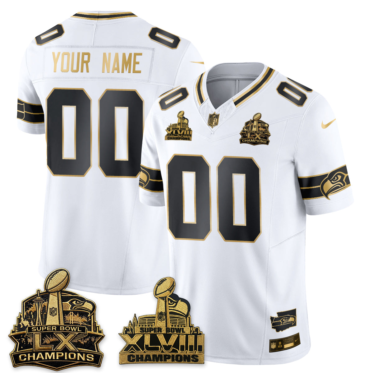 SEA S.Bowl Champions Patch Vapor Custom Jersey - Stitched