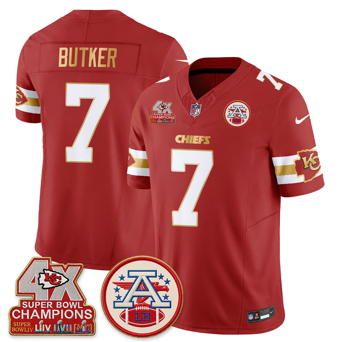 Kansas City Chiefs 4X Champs Gold Edition Vapor Jersey - Stitched