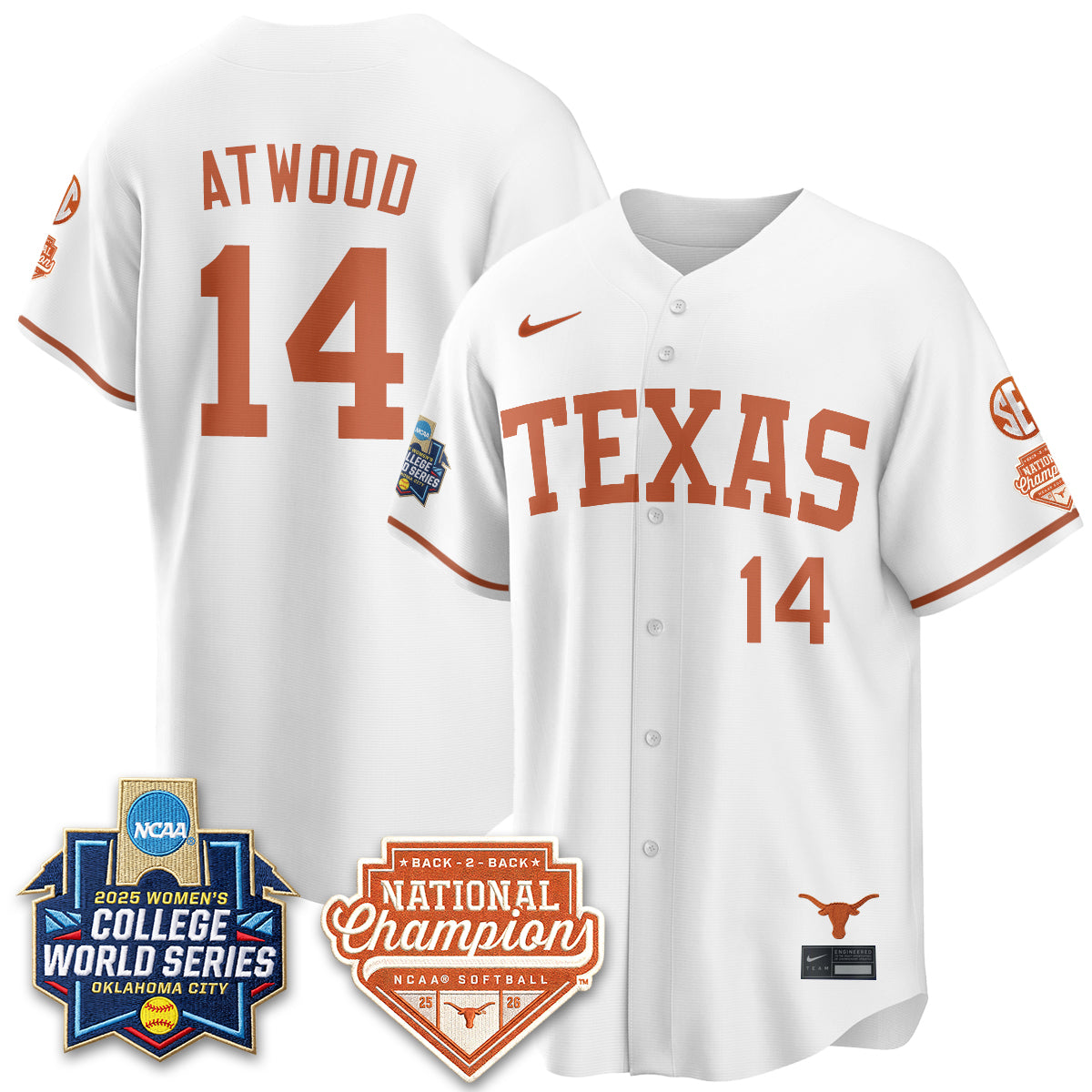 Texas Longhorns Softball 2026 World Series (WCWS) Vapor Premier Limited Jersey - B2B Champs - All Stitched