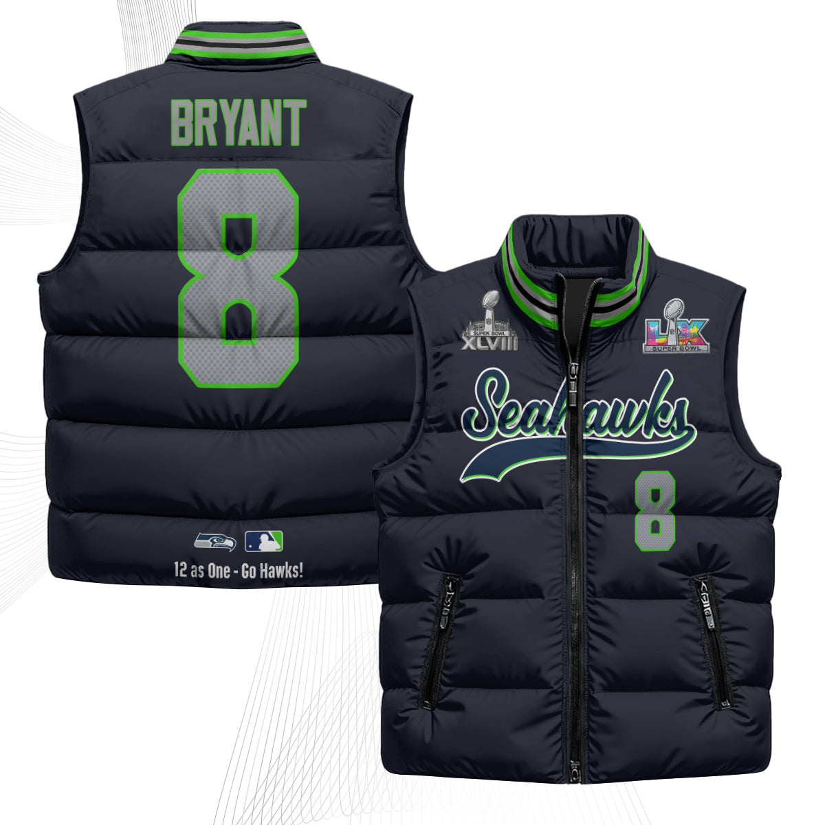 Seattle Seahawks S.Bowl Champs Puffer Vest - Printed