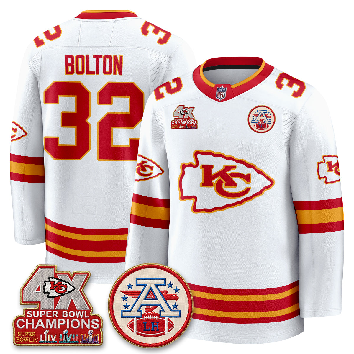 Kansas City Chiefs 4X Champs Edition Hockey Jersey - Stitched