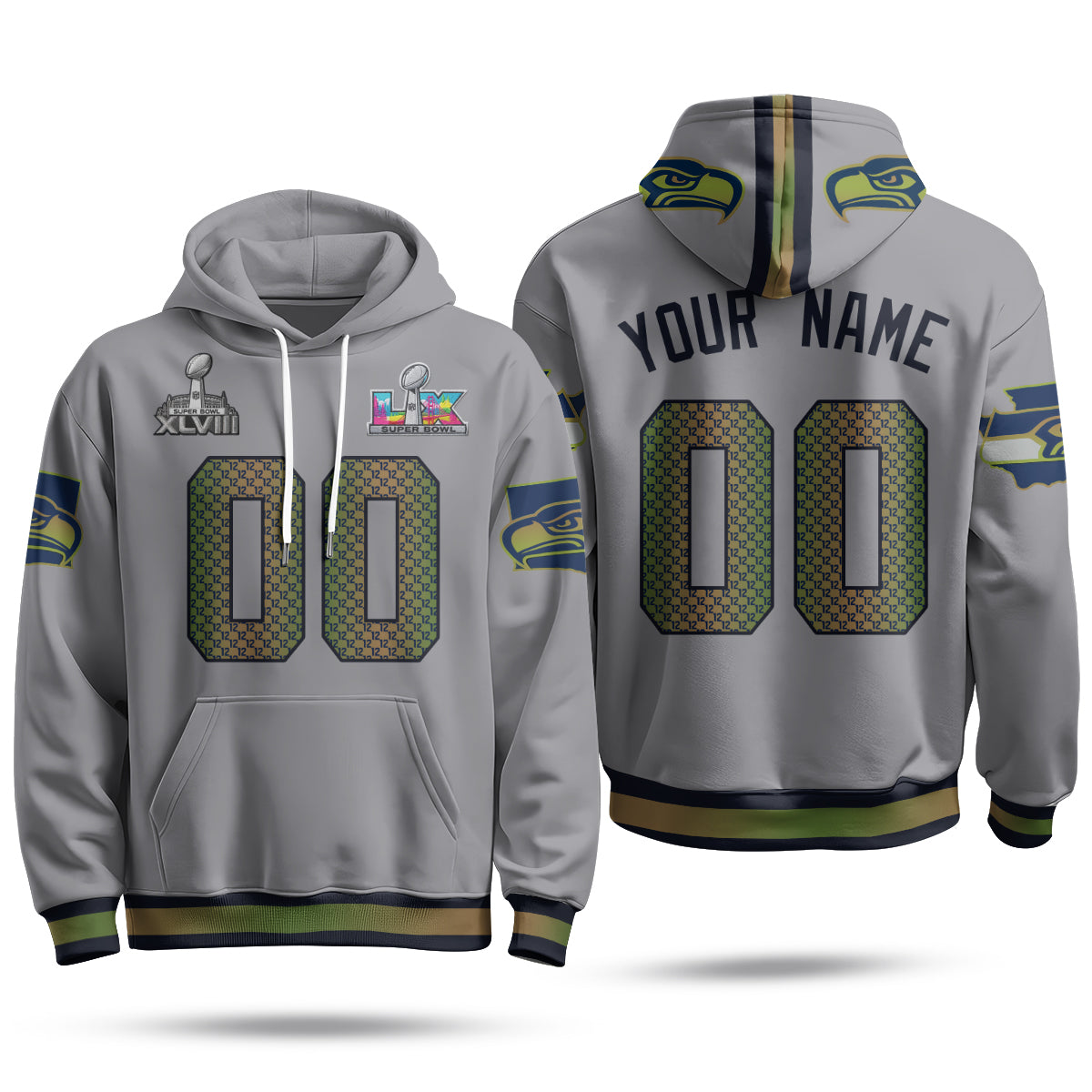 Seattle Seahawks S.Bowl Champs Custom Hoodie - Stitched