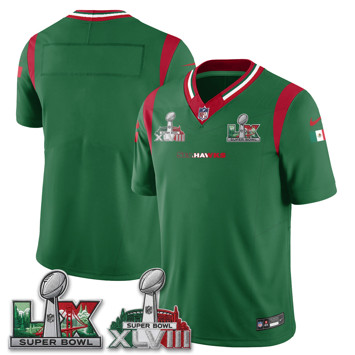 Seattle Seahawks Mexico Edition Vapor Jersey V1- Stitch