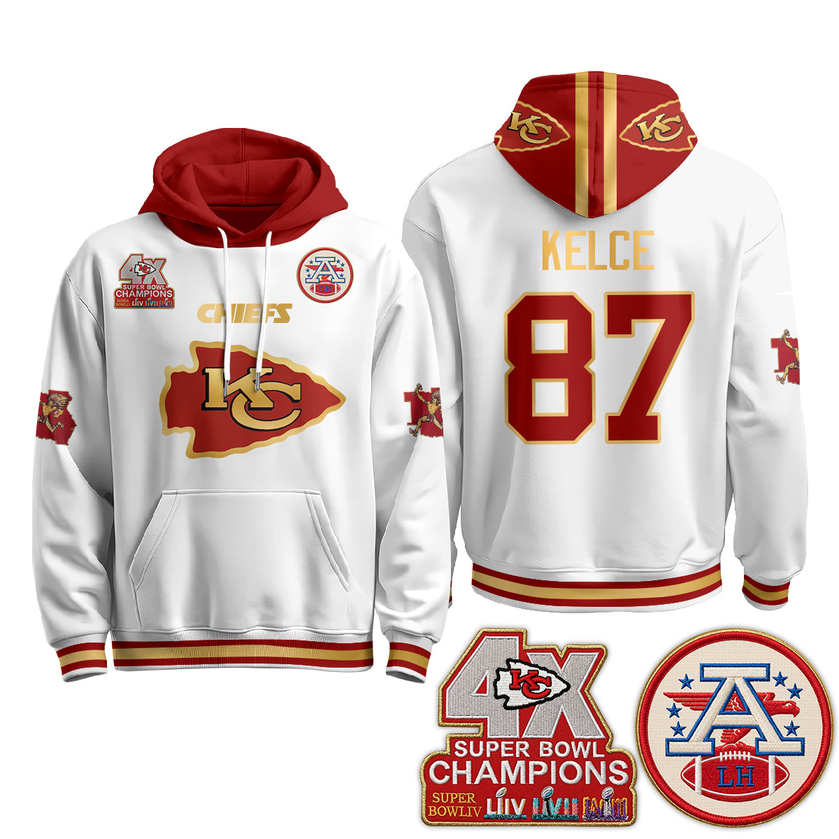 Kansas City Chiefs 4X Champs Gold Edition Hoodie - Stitched