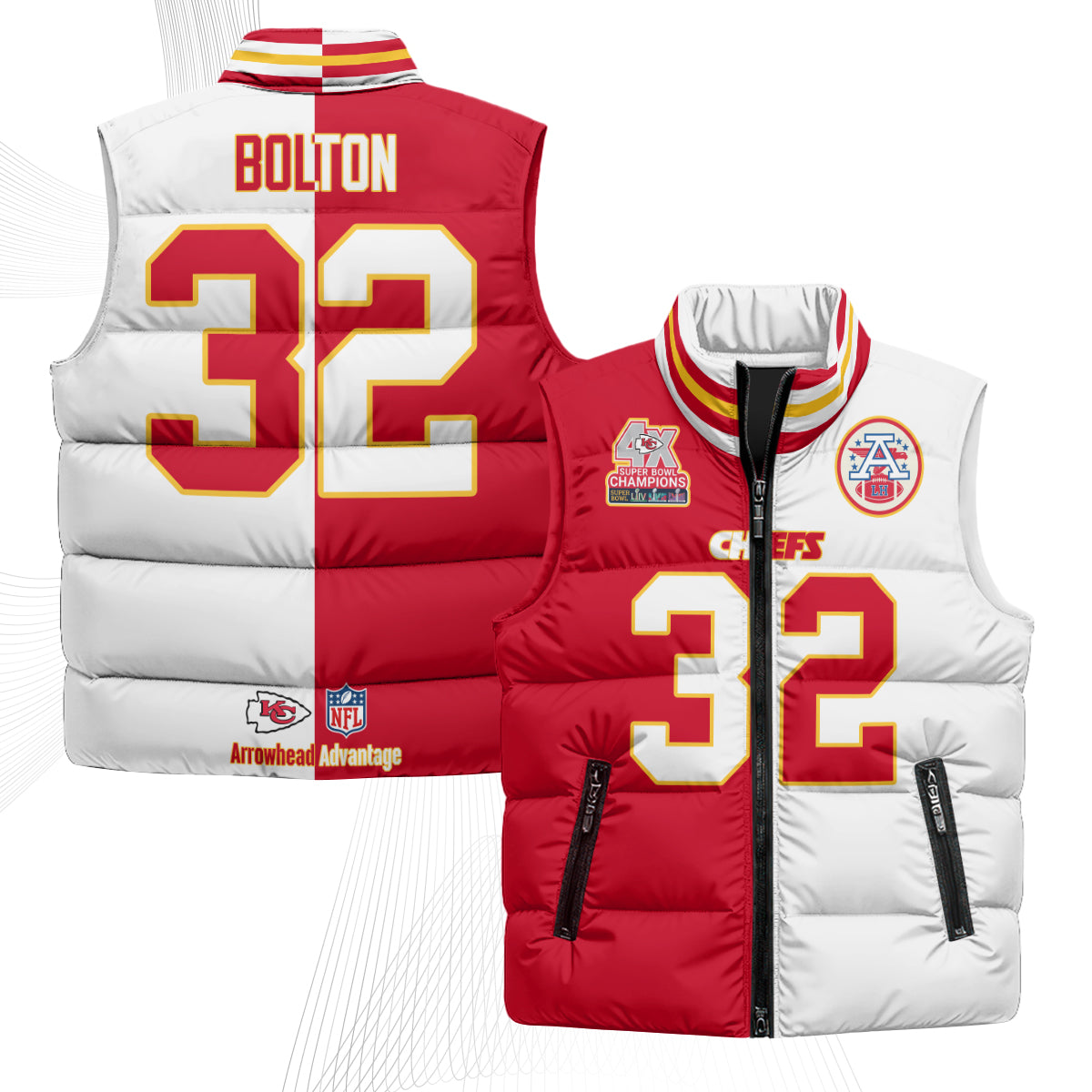 Kansas City Chiefs 4X Champs Gold Edition Puffer Vest - Printed