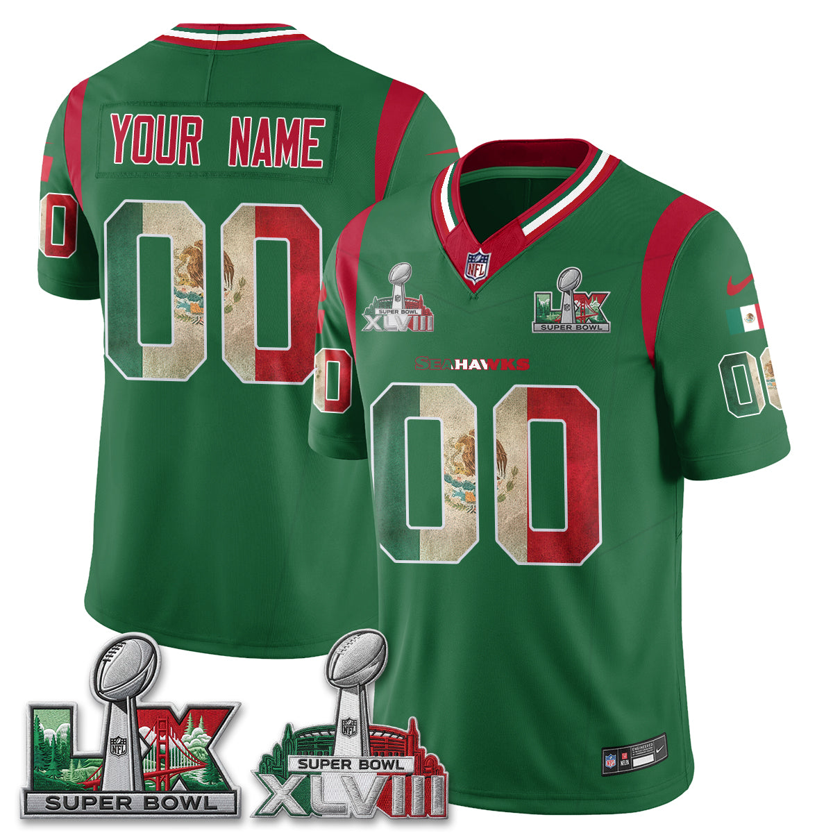 Seattle Seahawks Mexico Edition Vapor Custom Jersey V1- Stitch