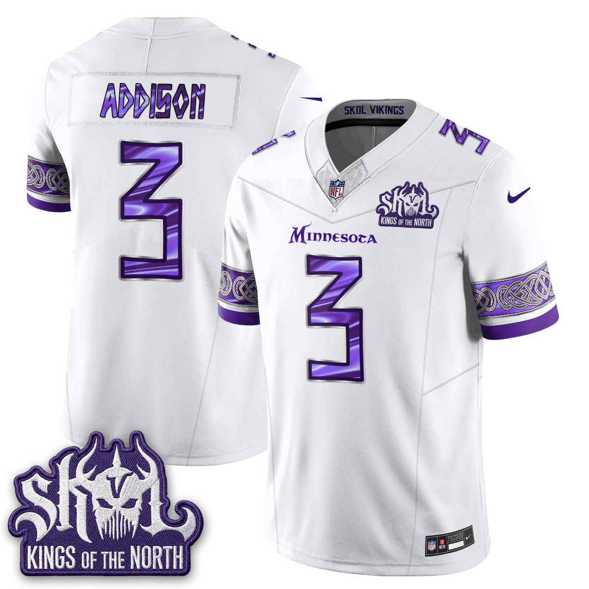 MIN Fangear Edition Warrior Skol Patch Vikings Font Vapor Jersey - Stitched