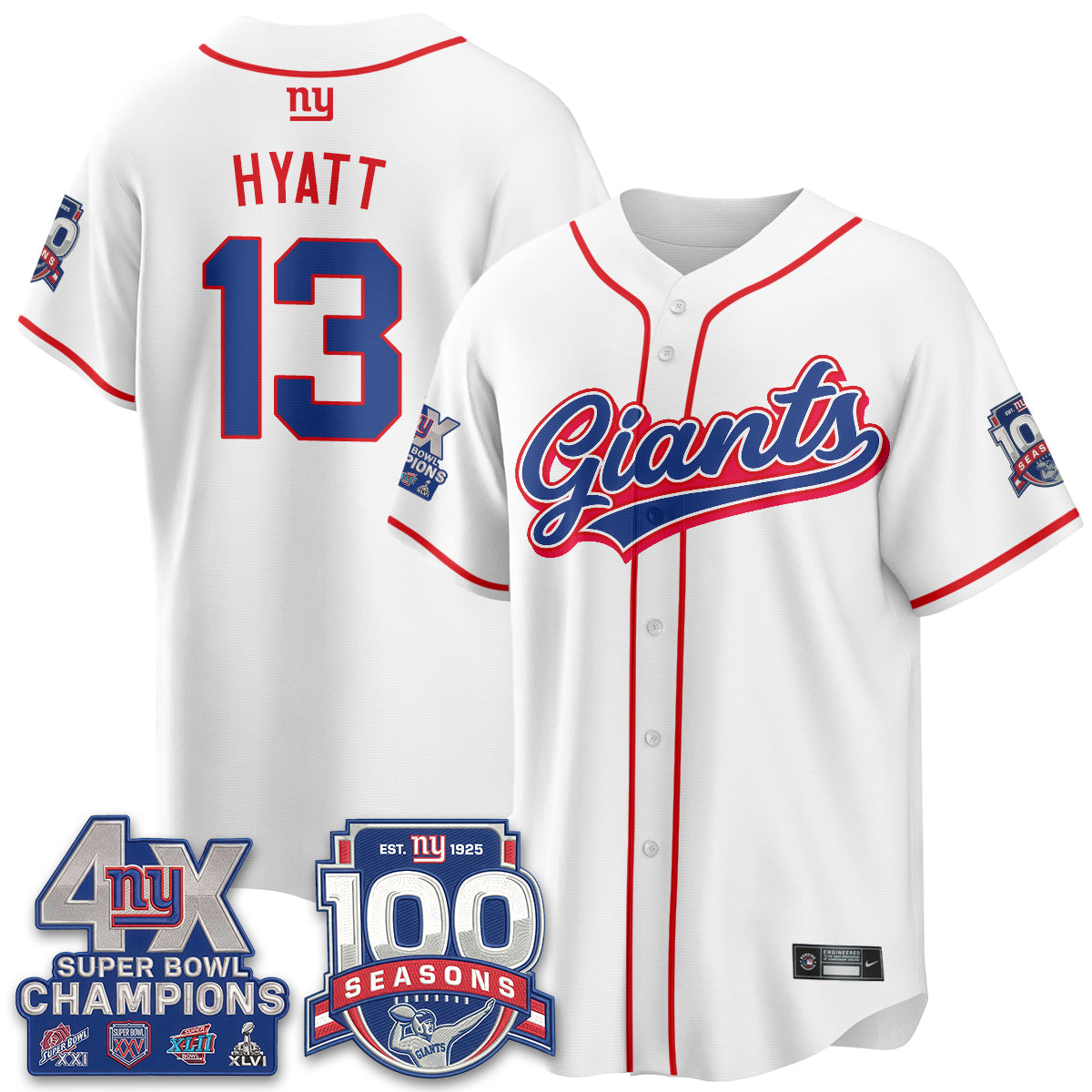 New York Giants 4X Champs & 100 Anniversary Vapor Baseball Jersey - Stitched