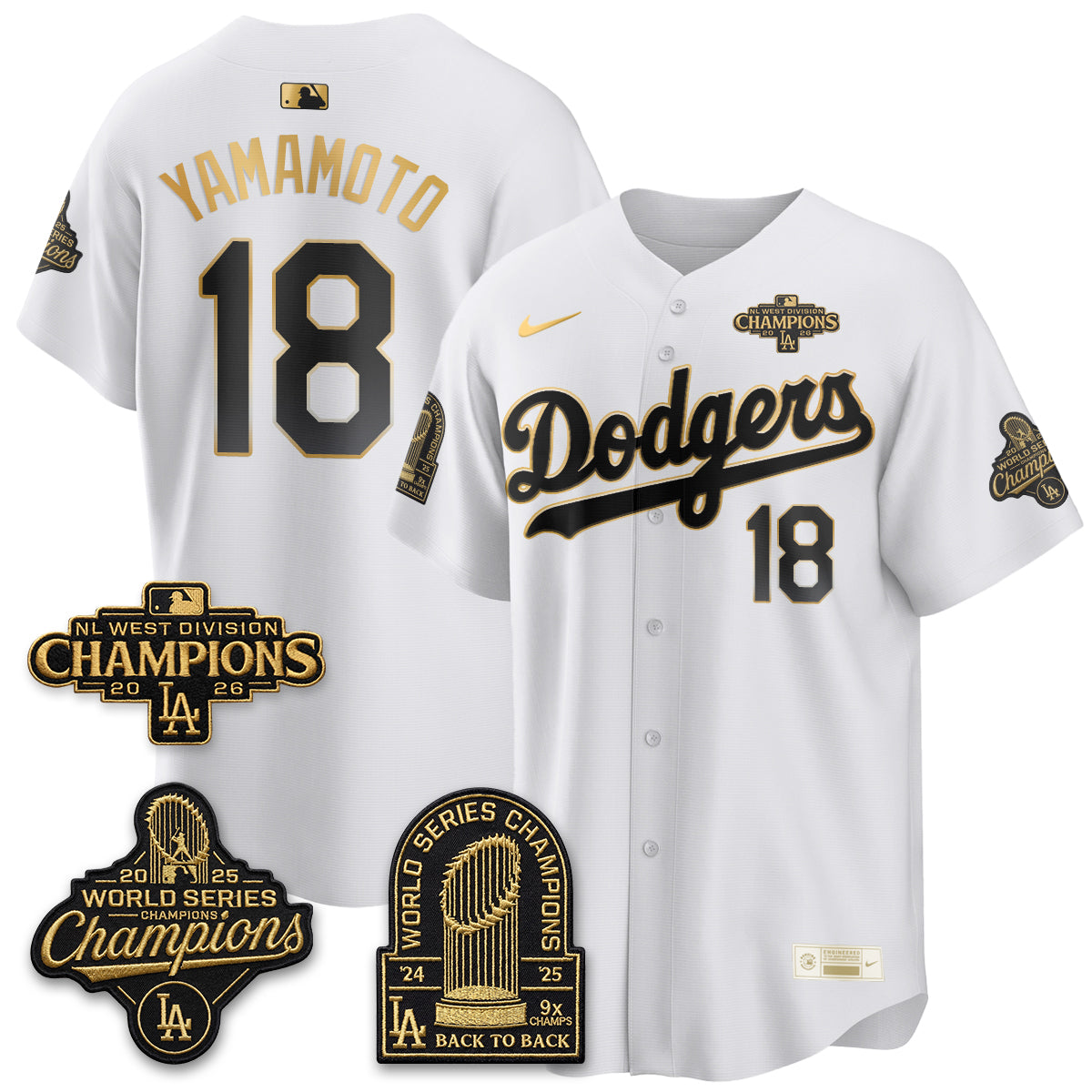 LAD 2026 NL West Champs Gold Vapor Jersey- Stitched