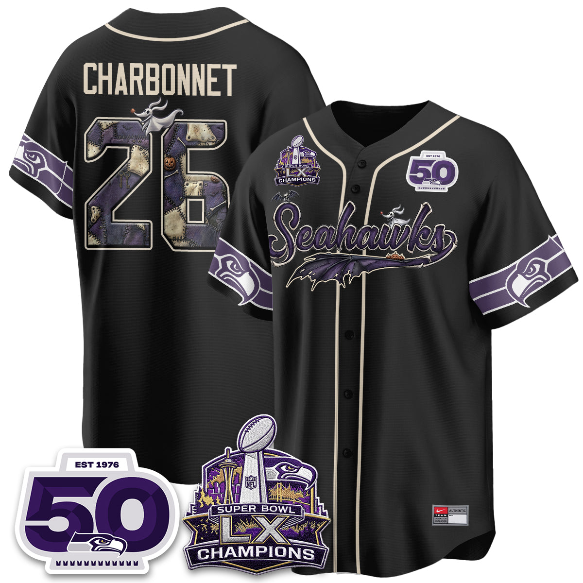 Seattle Seahawks 2026 Nightmare Edition Vapor Baseball Jersey - Stitched