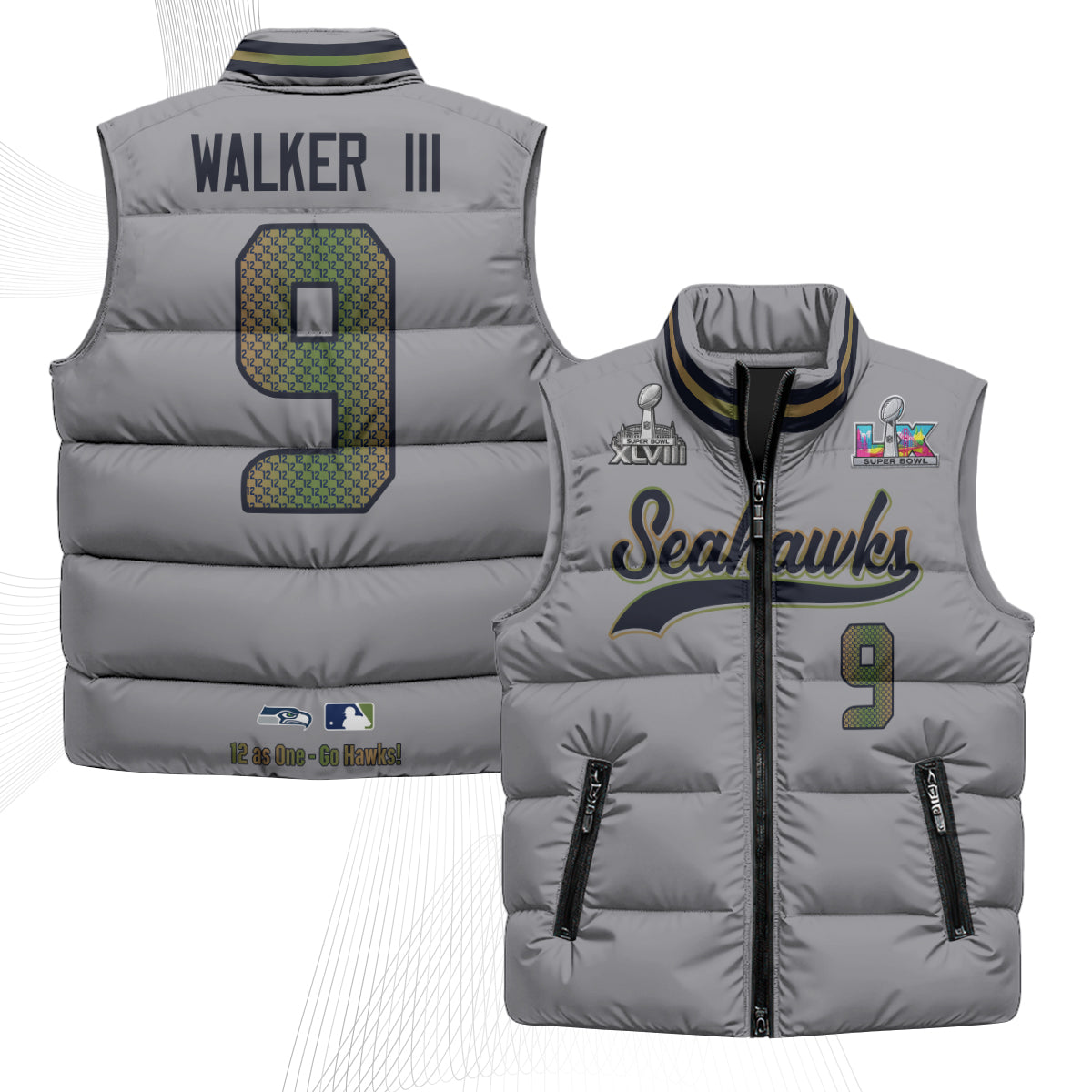 Seattle Seahawks S.Bowl Champs Puffer Vest - Printed