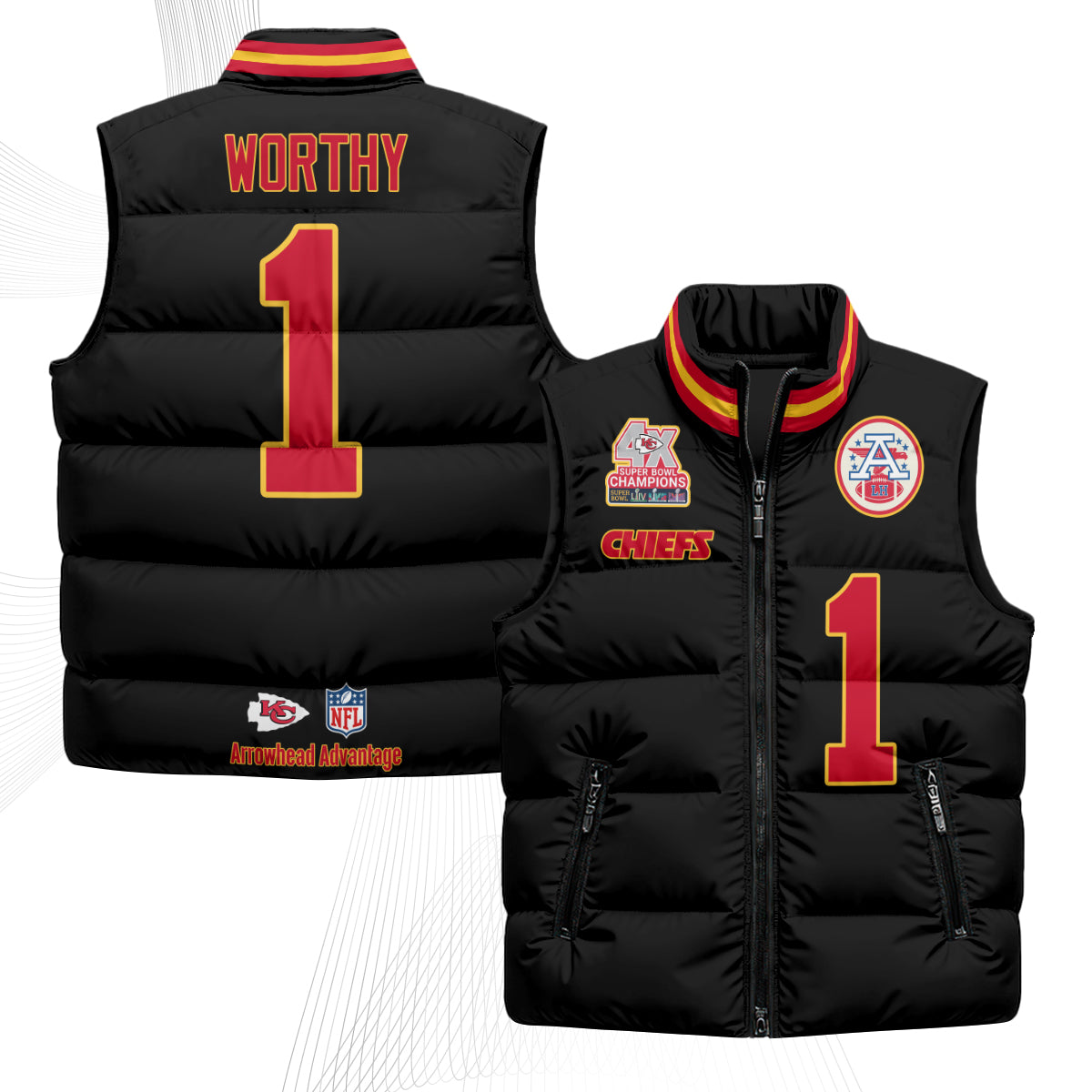 Kansas City Chiefs 4X Champs Gold Edition Puffer Vest - Printed