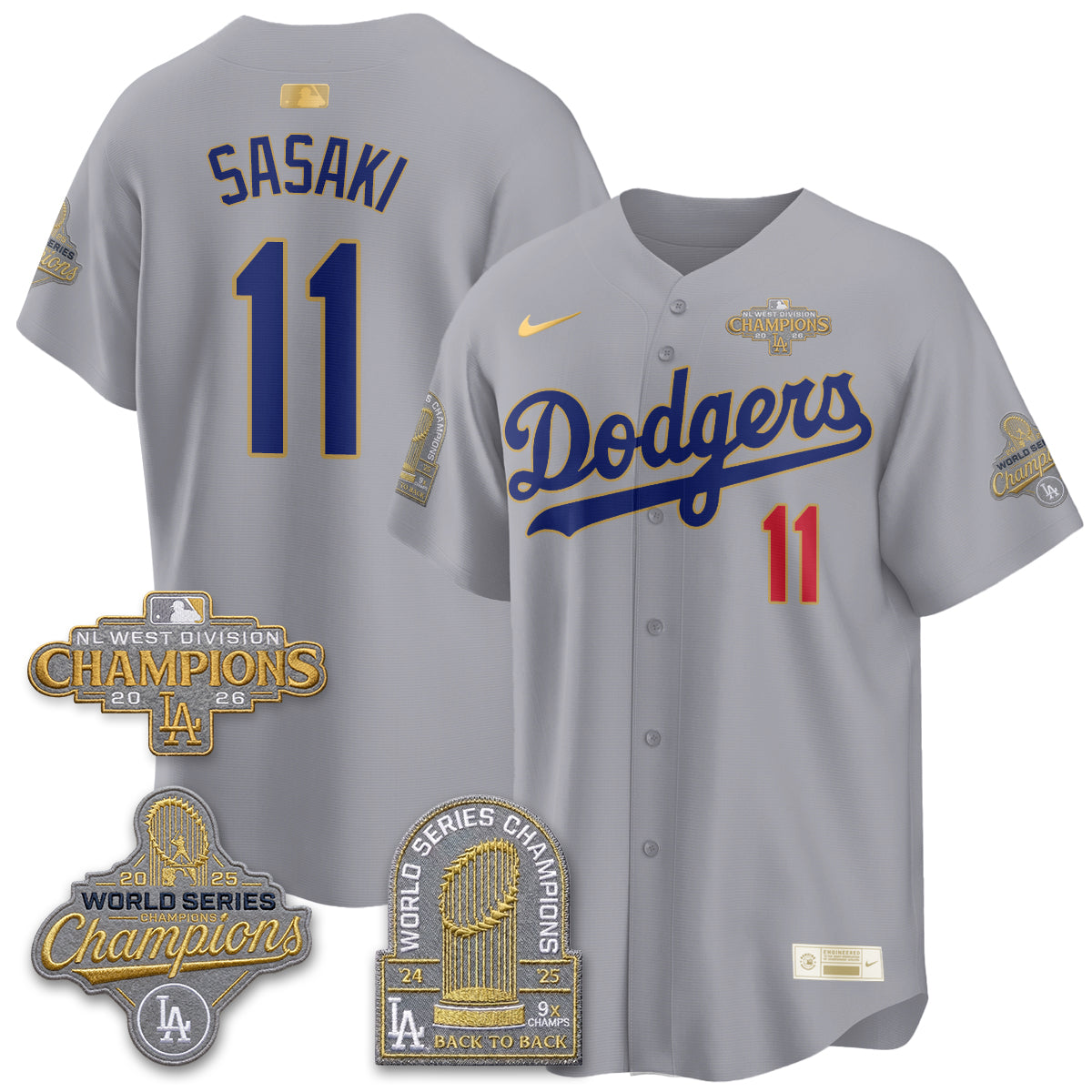 LAD 2026 NL West Champs Gold Vapor Jersey- Stitched