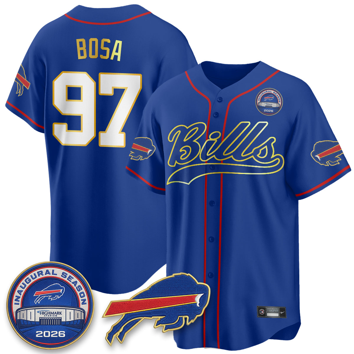 Buffalo Bills 2026 Gold Trim Baseball Edition Vapor Jersey - Stitched