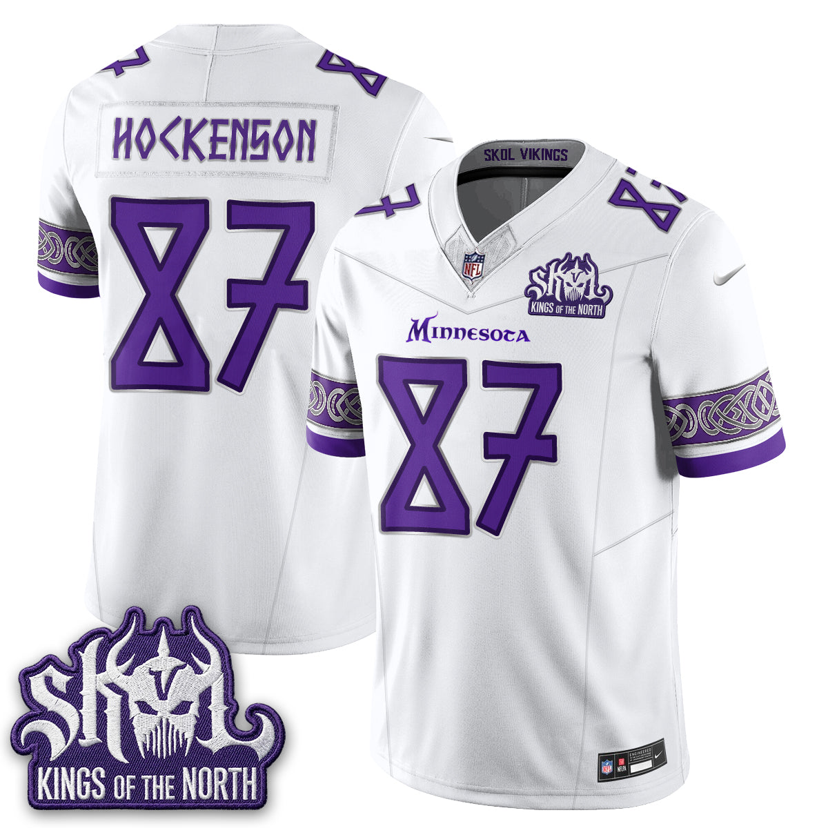 MIN Fangear Edition Warrior Skol Patch Vikings Font Vapor Jersey - Stitched