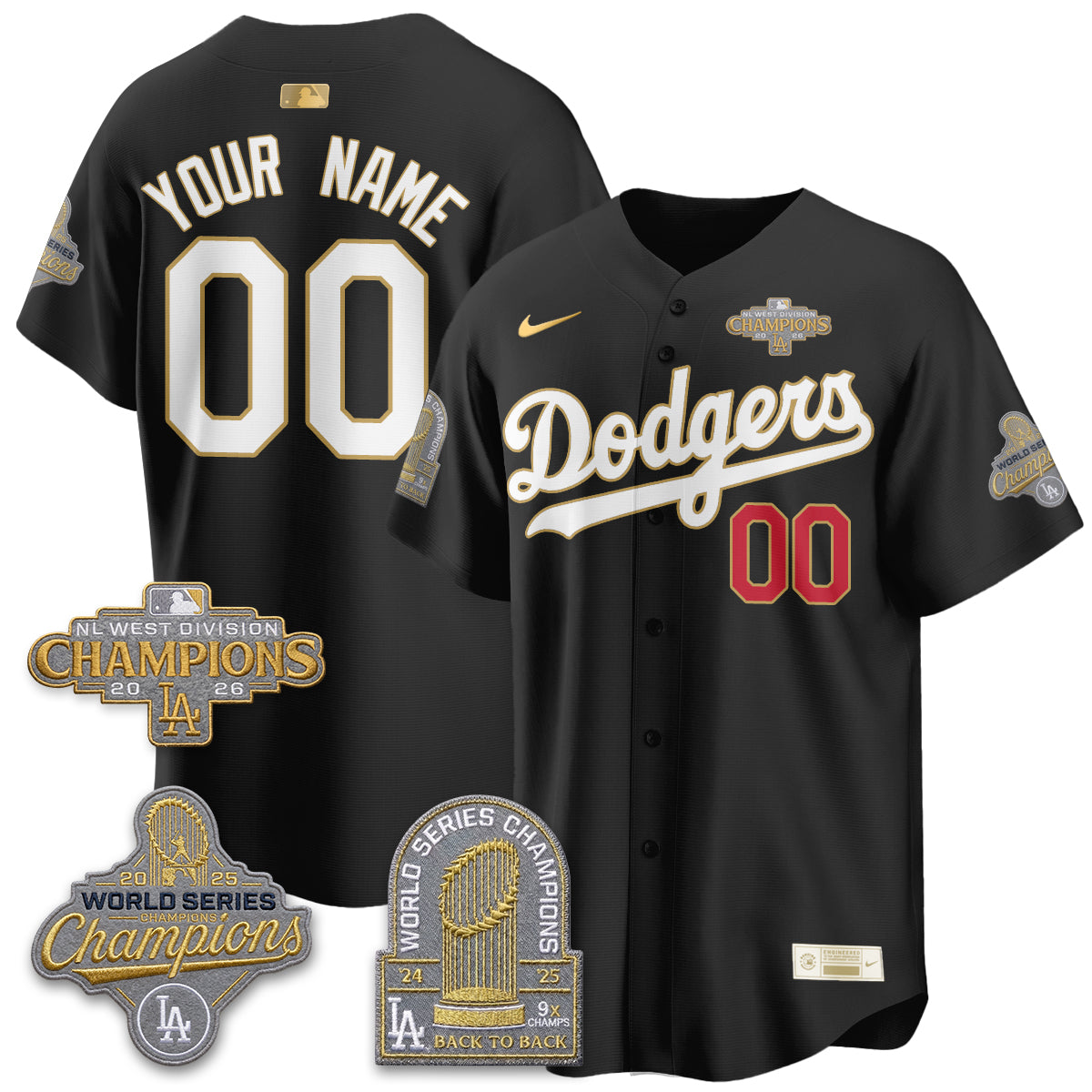 LAD 2026 NL West Champs Gold Vapor Custom Jersey- Stitched
