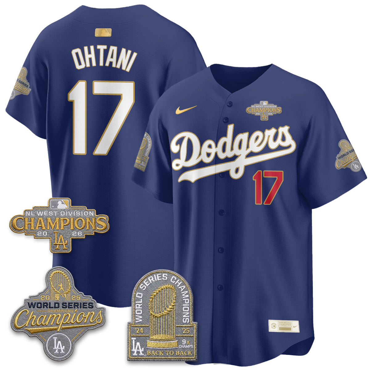LAD 2026 NL West Champs Gold Vapor Jersey- Stitched