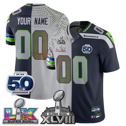 Seattle Seahawks SB LX Champs Split Edition Vapor Custom Jersey - Stitch