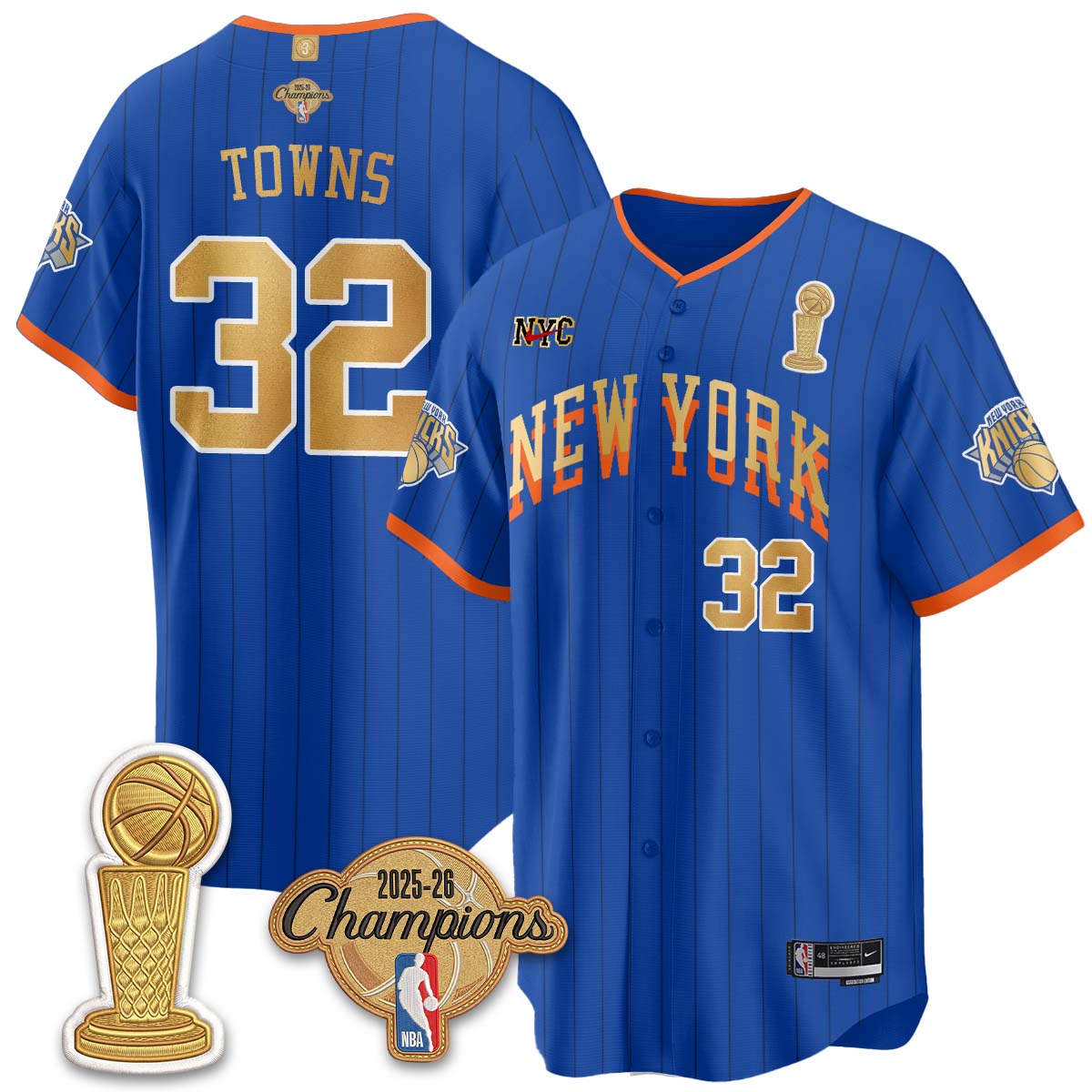 New York Knicks Champions Night Baseball Vapor Jersey - Stitched
