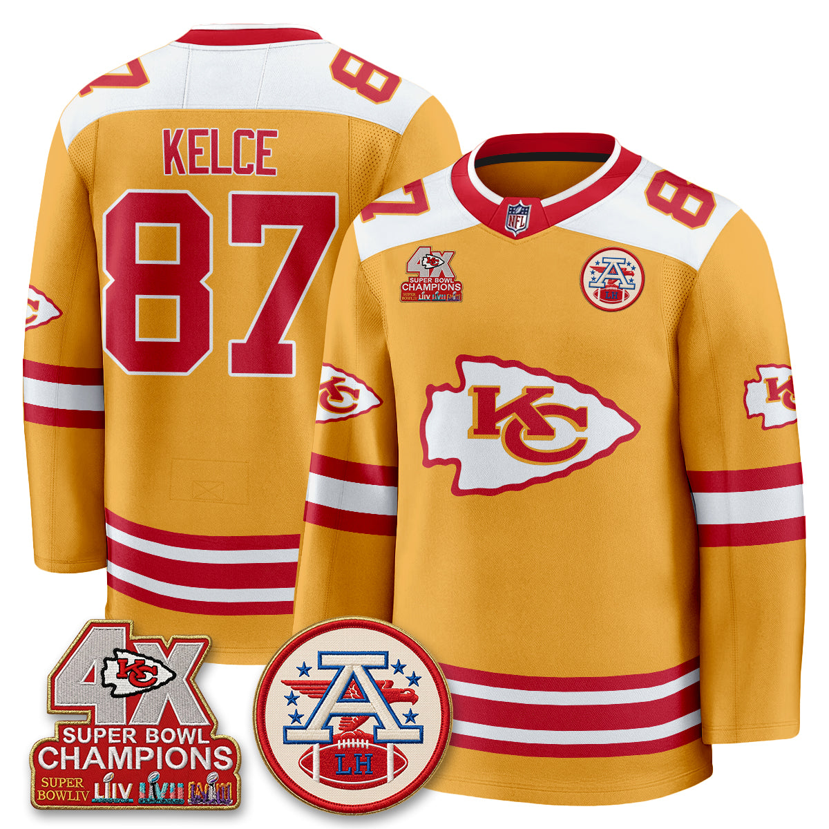 Kansas City Chiefs 4X Champs Edition Hockey Jersey - Stitched