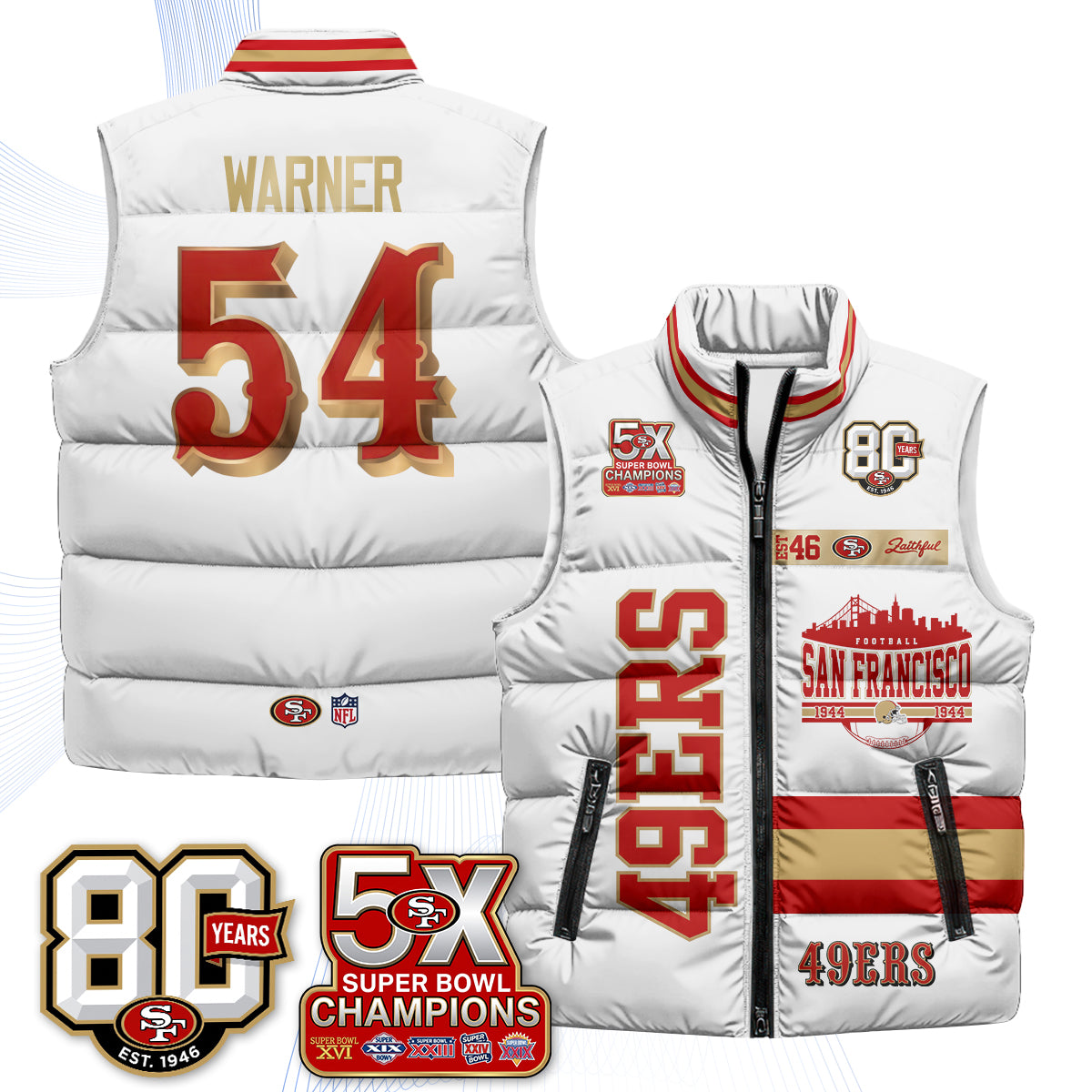San Francisco 49ers Faithful to The Bay Puffer Vest - Printed