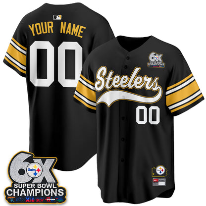 Pittsburgh Steelers 6X Champs Throwback Baseball Vapor Custom Jersey - Stitched