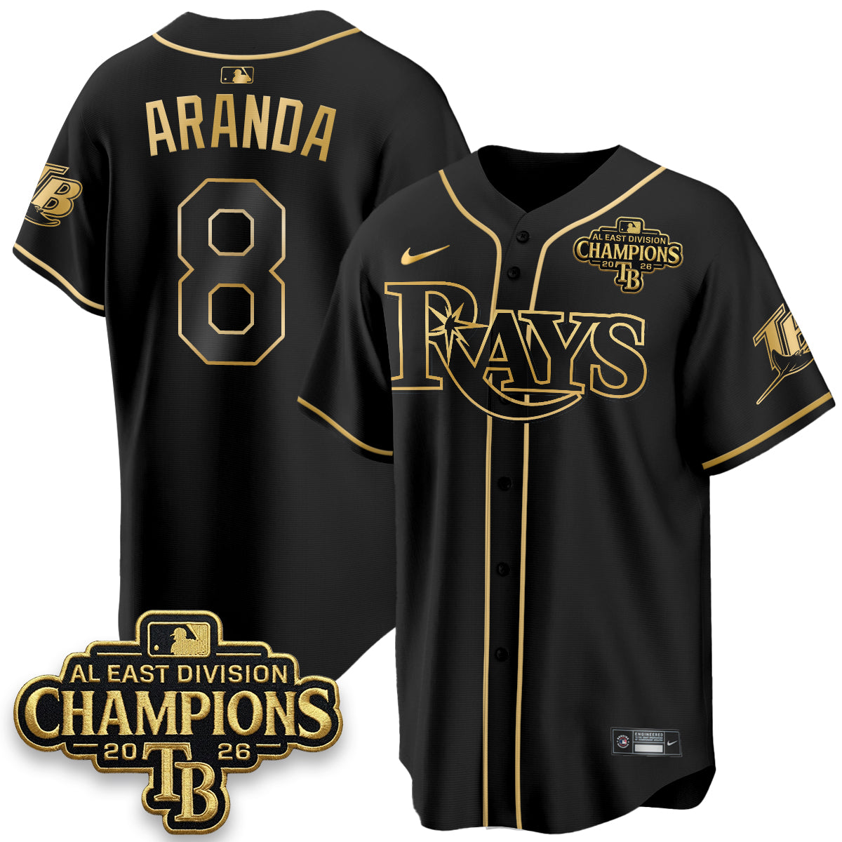 Tampa Bay Rays 2026 AL East Champs Gold Edition Vapor Jersey - Stitched