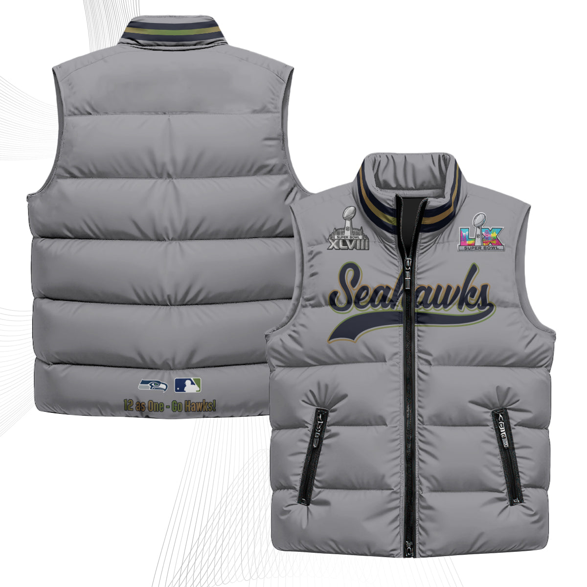 Seattle Seahawks S.Bowl Champs Puffer Vest - Printed