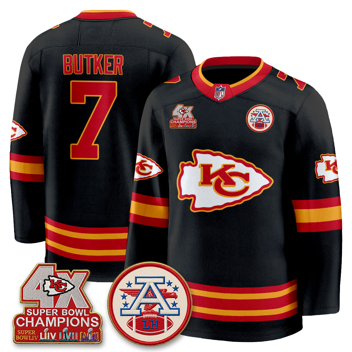 Kansas City Chiefs 4X Champs Edition Hockey Jersey - Stitched