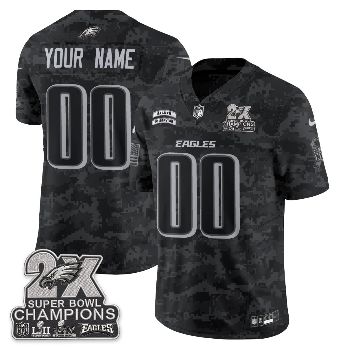 Philadelphia Eagles Salute to Service V2 Vapor Custom Jersey - Stitched