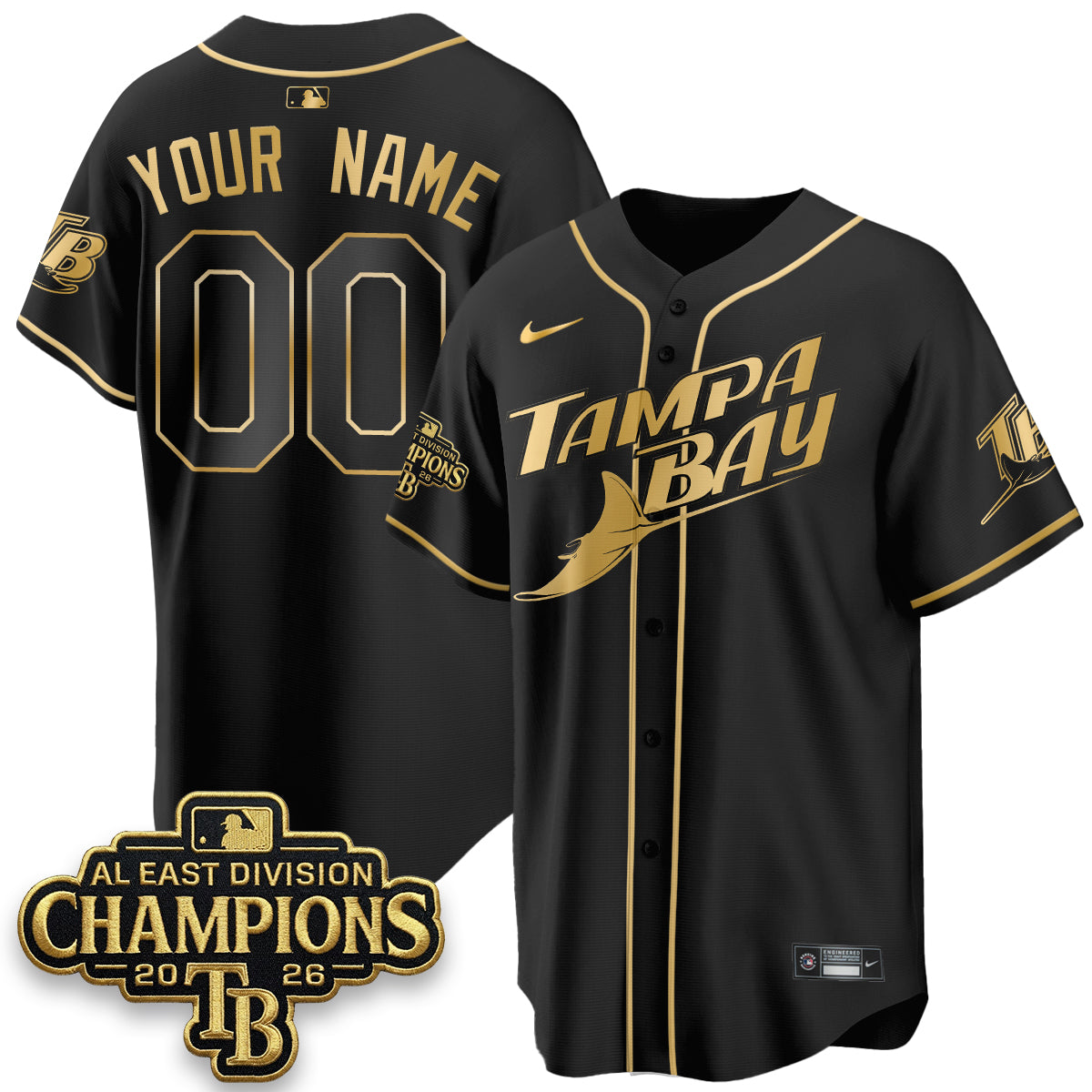 TB 2026 AL East Champs Gold Edition Custom Vapor Jersey - Stitched