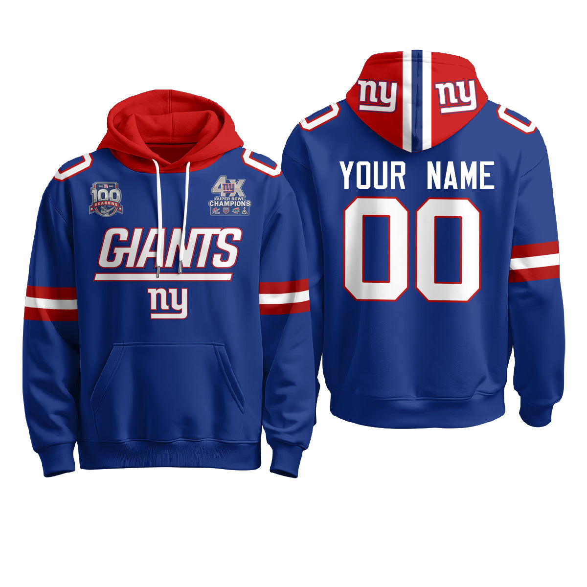 New York Giants 4X Champs S.Bowl Custom Hoodie - Stitched
