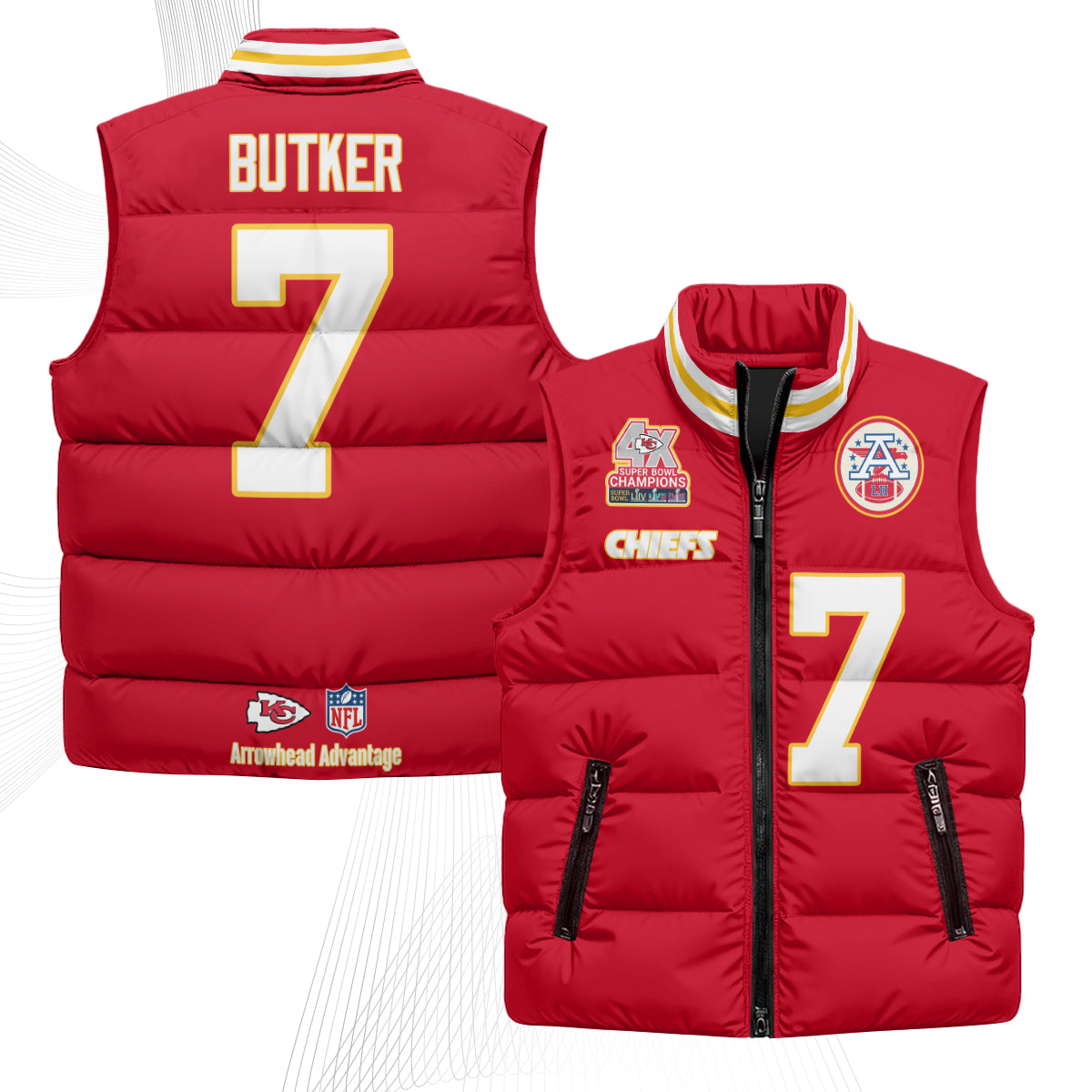 Kansas City Chiefs 4X Champs Gold Edition Puffer Vest - Printed