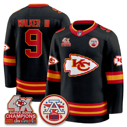 Kansas City Chiefs 4X Champs Edition Hockey Jersey - Stitched