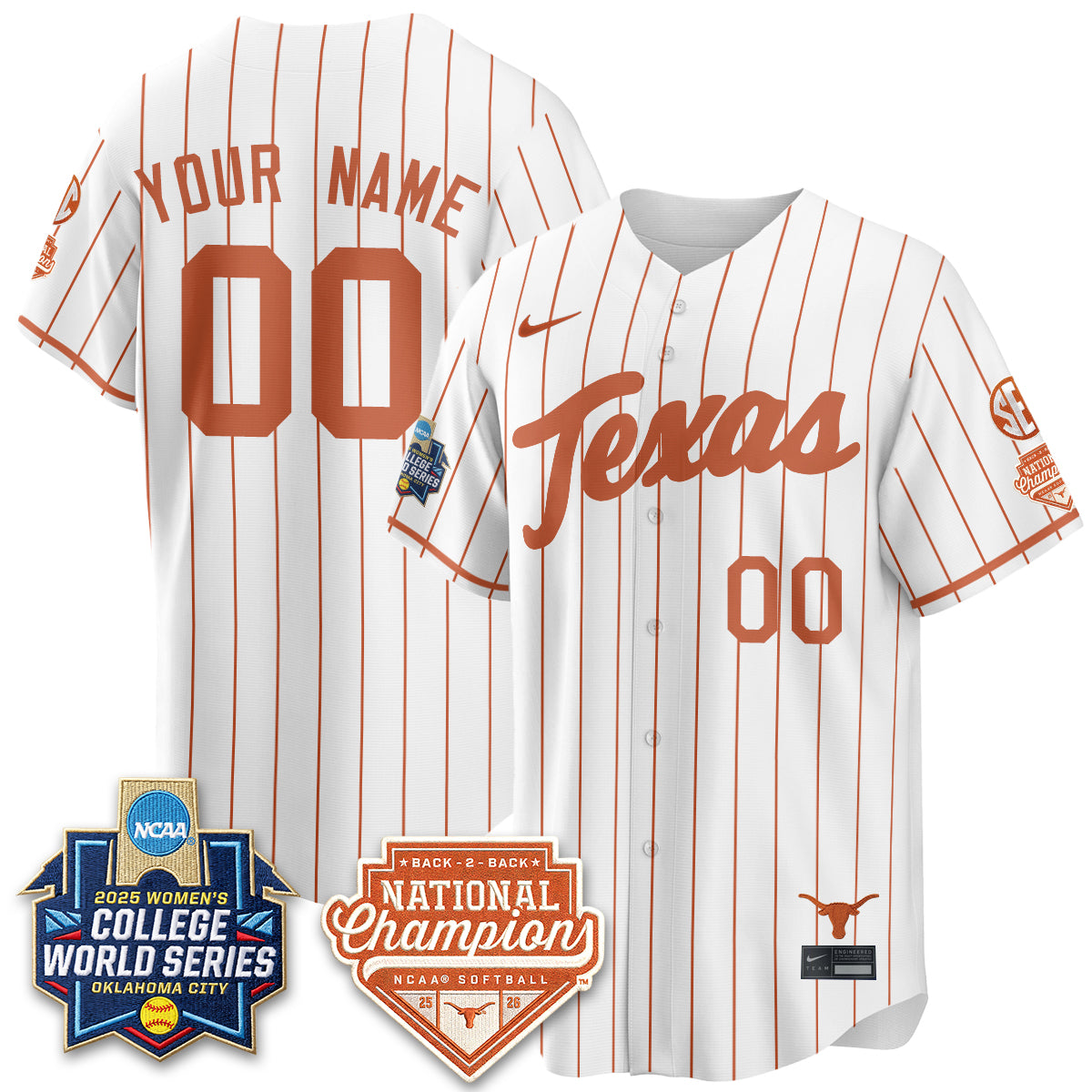 Texas Longhorns Softball 2026 World Series (WCWS) Vapor Premier Limited Custom Jersey - B2B Champs - All Stitched