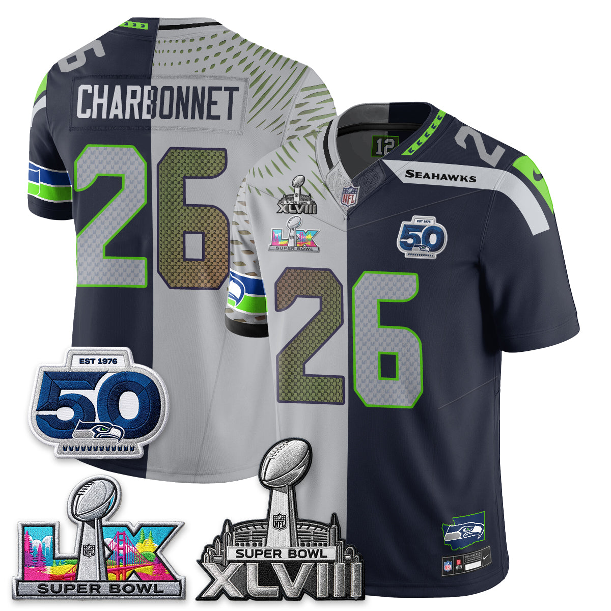 Seattle Seahawks SB LX Champs Split Edition Vapor Jersey - Stitch