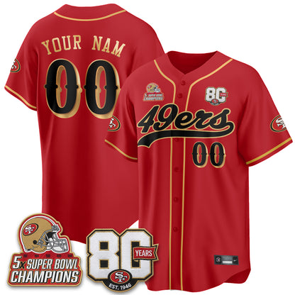 San Francisco 49ers 80 Years & 5X Champs Vapor Baseball Custom Jersey - Stitched