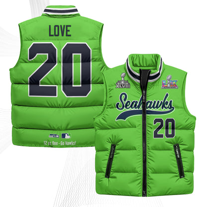 Seattle Seahawks S.Bowl Champs Puffer Vest - Printed