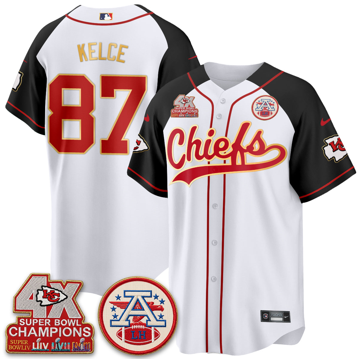 Kansas City Chiefs 4X Champs Gold Trim Edition Vapor Baseball Jersey - Stitched